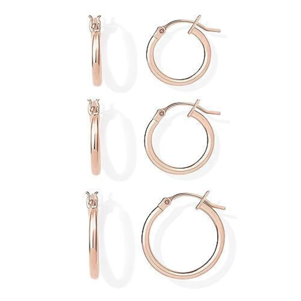 1761 18K Rose Gold 925 Sterling Silver Post Hoop Earrings - Thin Small Gold